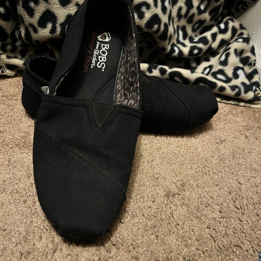 BOB Black Loafers Slip-Ons with Canvas Upper and Rounded Toe